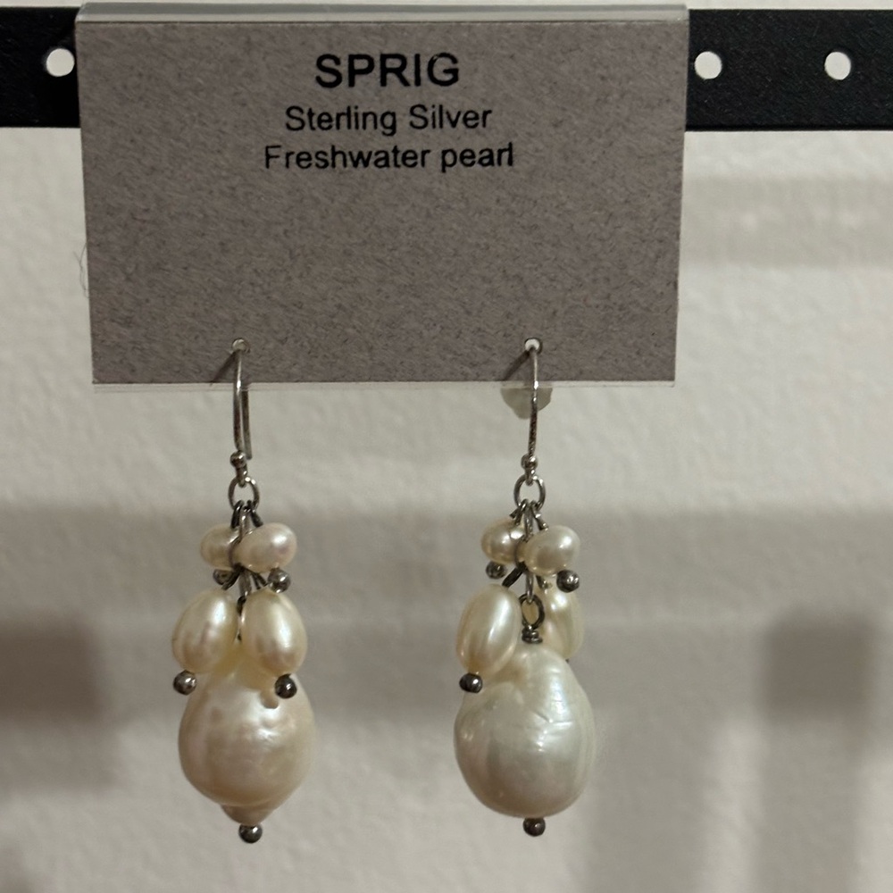 Silver and White Freshwater Pearl Drop Earrings